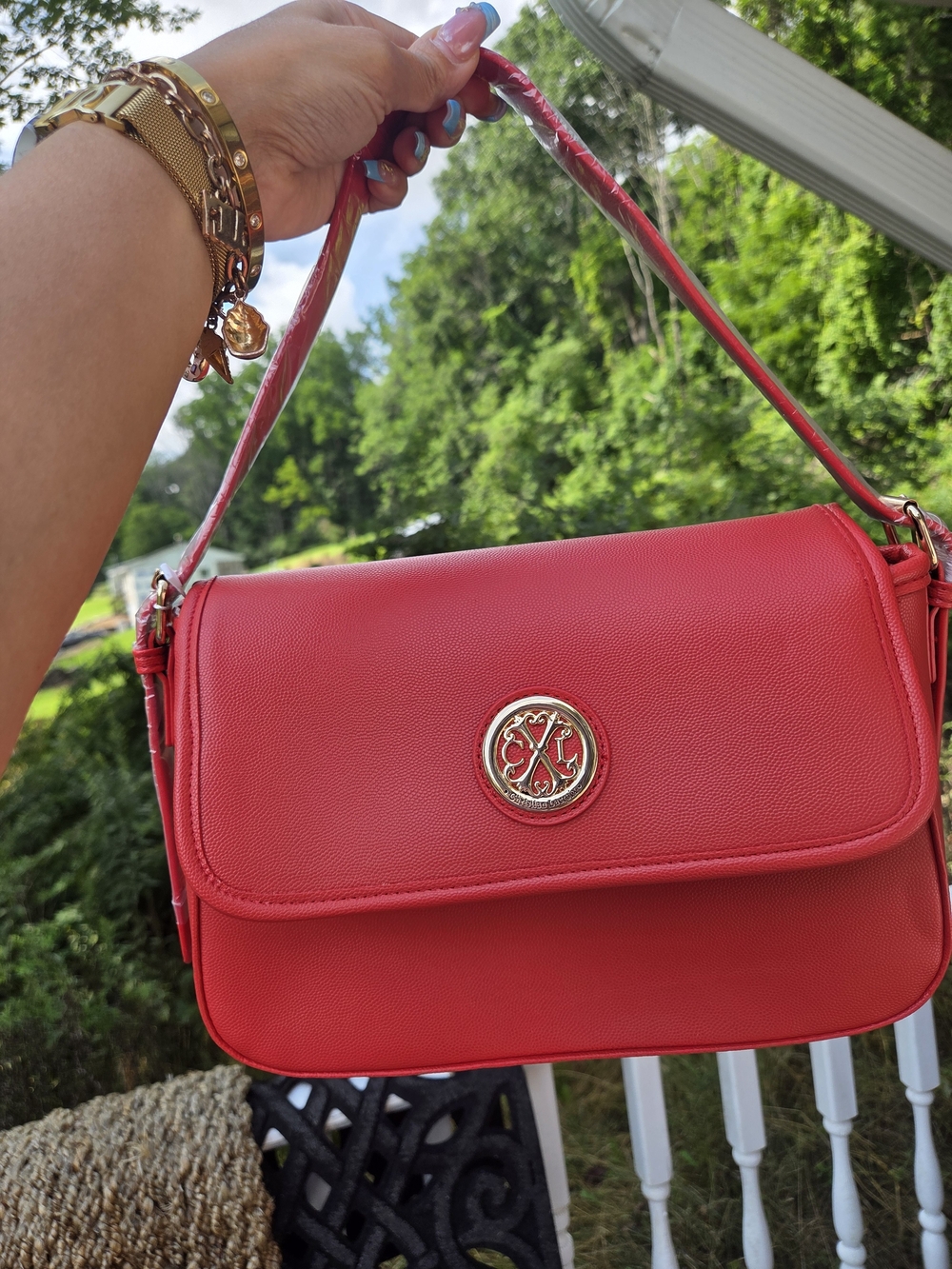 Red Shoulder Bag with Gold Accent